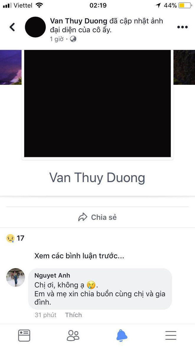 Trên facebook của con gái thầy Cương để biểu tượng màu đen