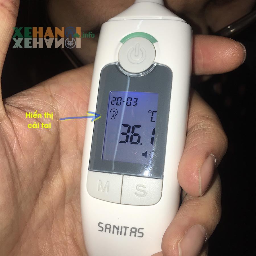 Chế độ đo tai bằng thiết bị nhiệt kế điện tử Sanitas