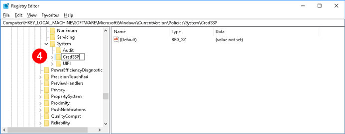 Đặt tên key là CredSSP