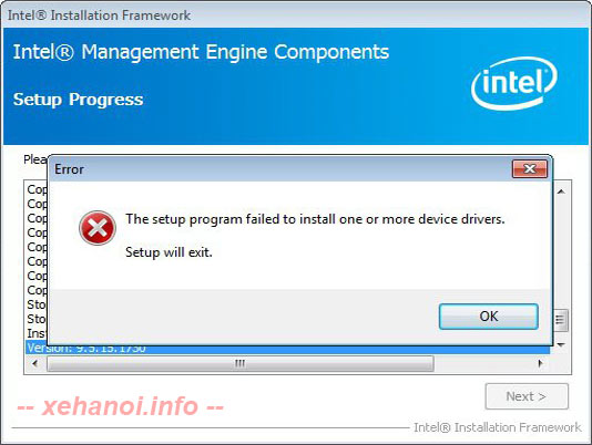 The setup program failed to install one or more device drivers.  Setup will exit.
