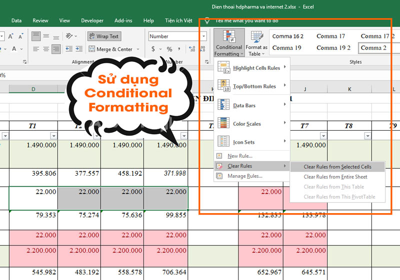 Công cụ Conditional Formatting