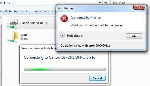Windows cannot connect to printer lỗi 0x0000011b